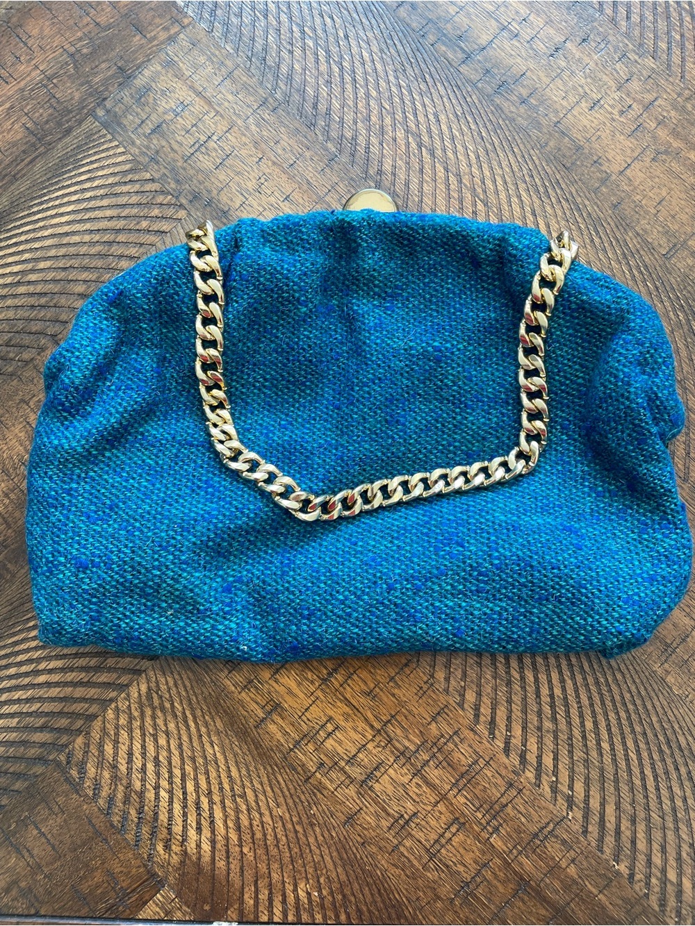 Blue Tweed Chain-Handle Women’s Clutch